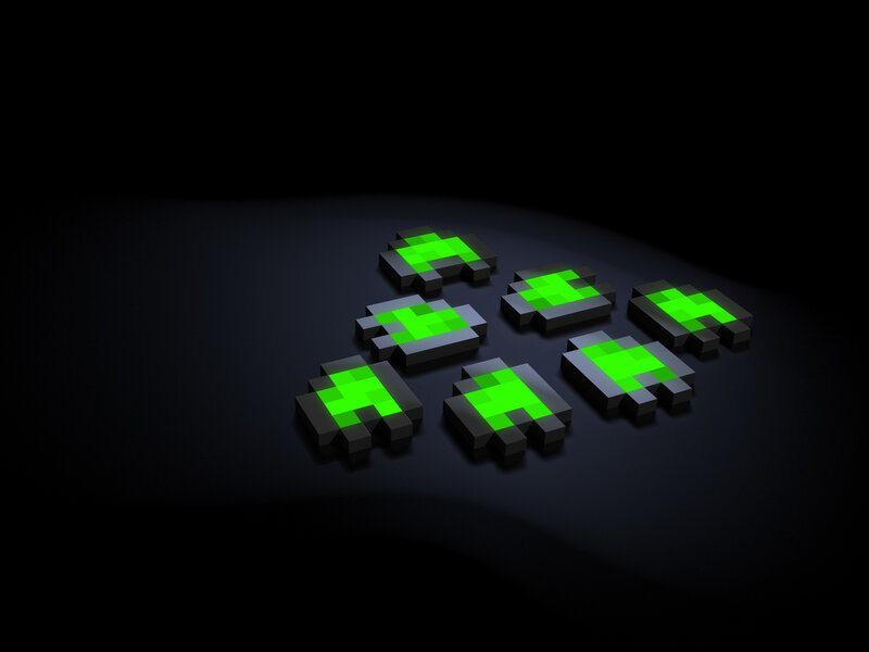 glowing green pixel creatures