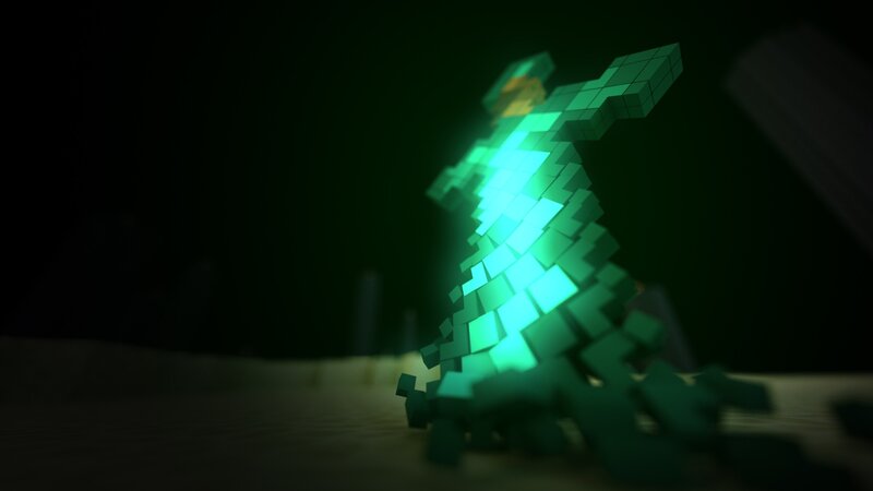 Glowing Green Pixel Figure