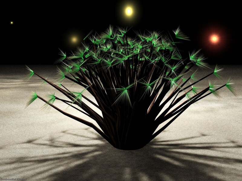 glowing green plant in desert