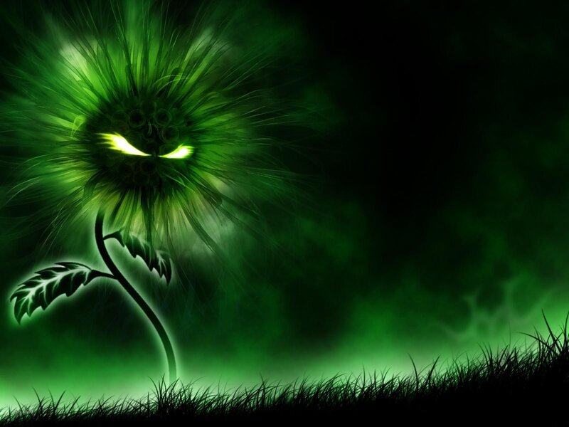 Glowing Green Plant Monster — Dark