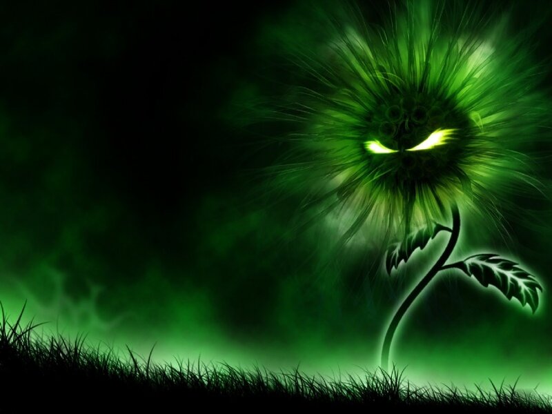 glowing green plant with eyes