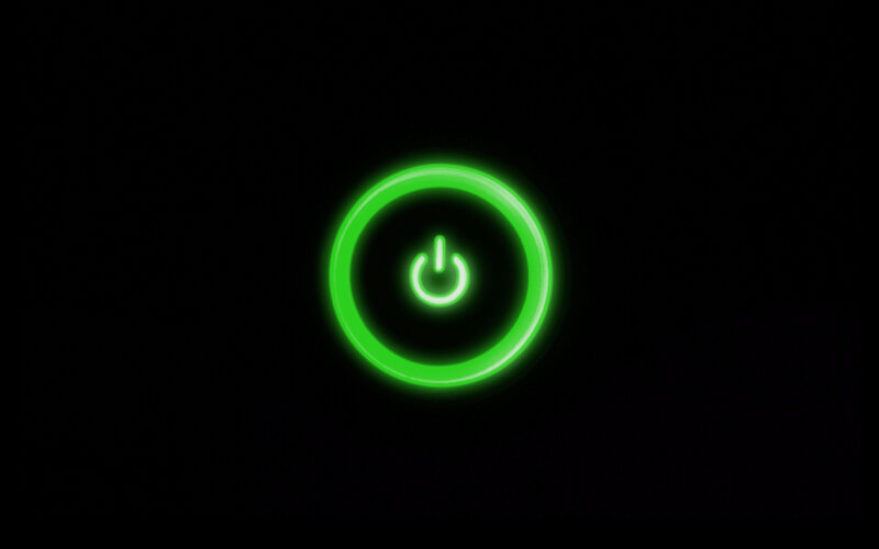 glowing green power button