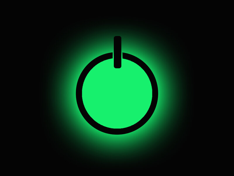 glowing green power button