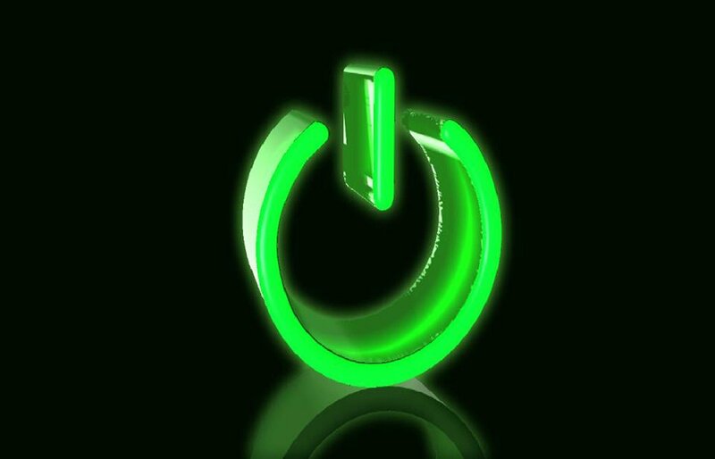 Glowing Green Power Symbol — Dark, 3d Render