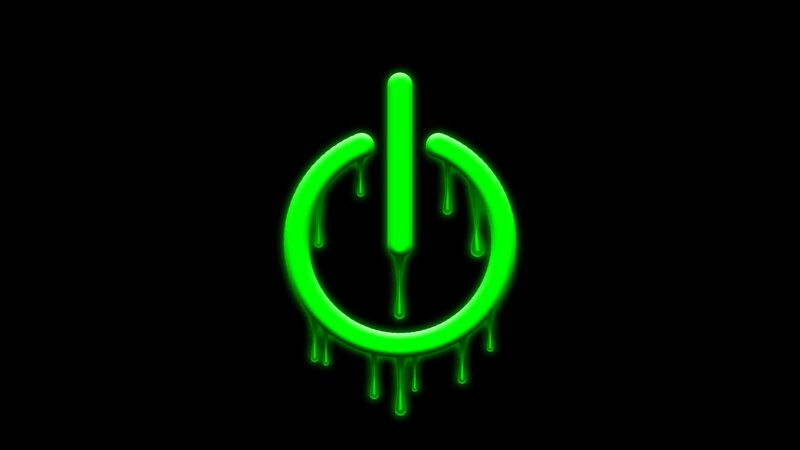 Glowing Green Power Symbol — Dark, Digital Art