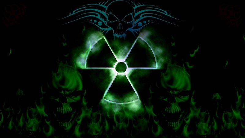 Glowing Green Radiation Symbol — Dark