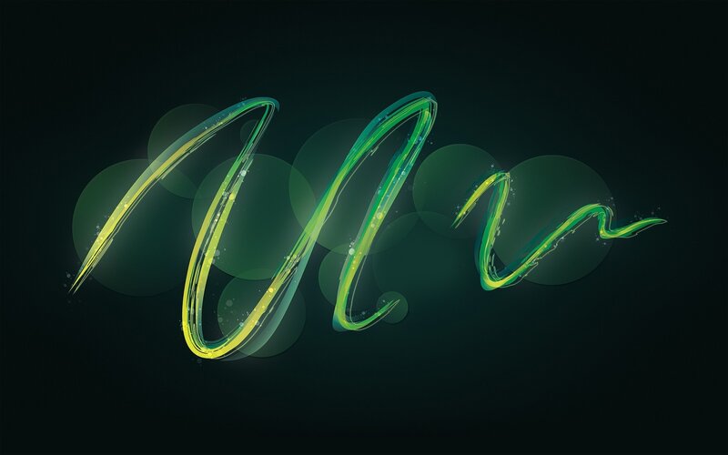 glowing green script text