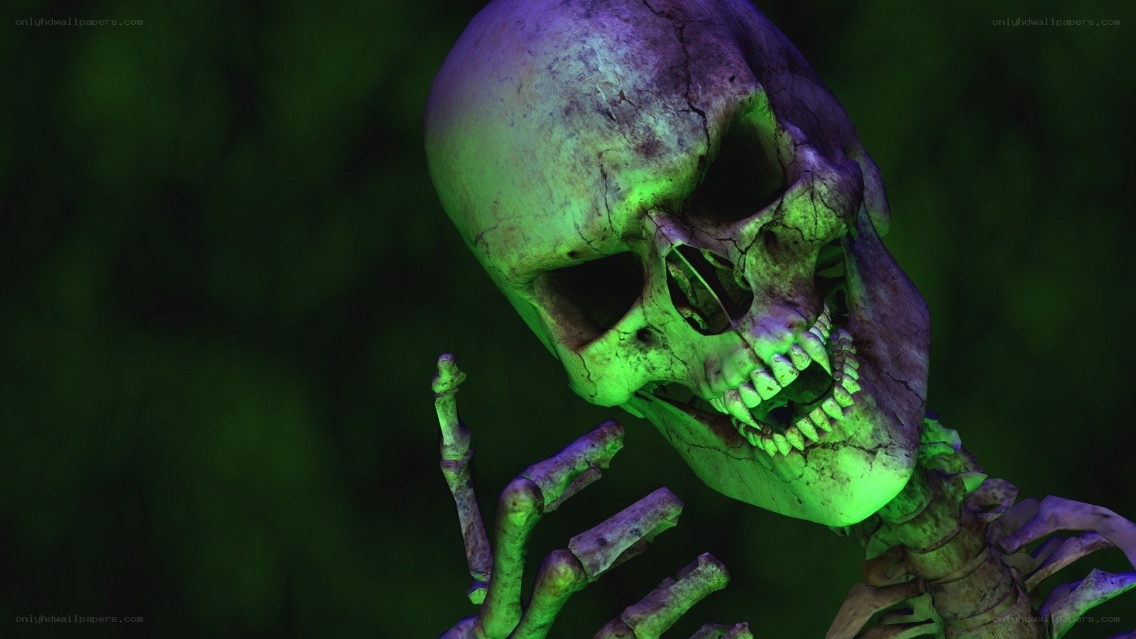 glowing green skeleton