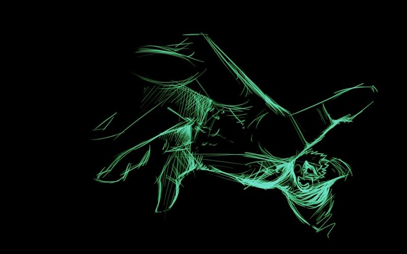 glowing green sketch of a figure