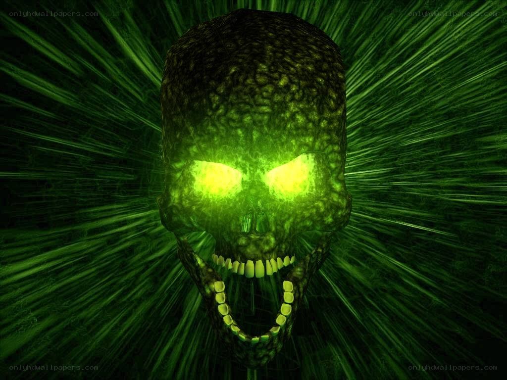 glowing green skull