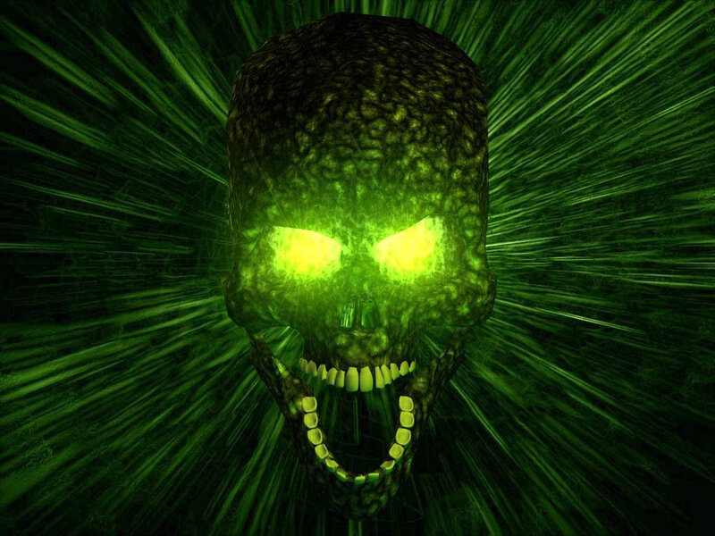 Glowing Green Skull — Dark, 3d Render, Eyes