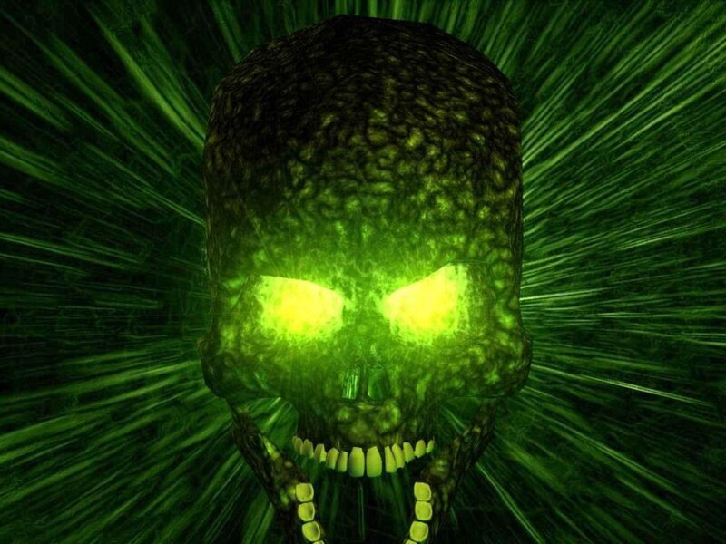 Glowing Green Skull — Dark, 3d Render