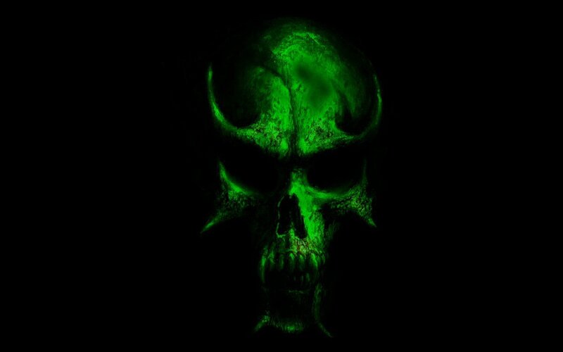 Glowing Green Skull — Dark, Ominous