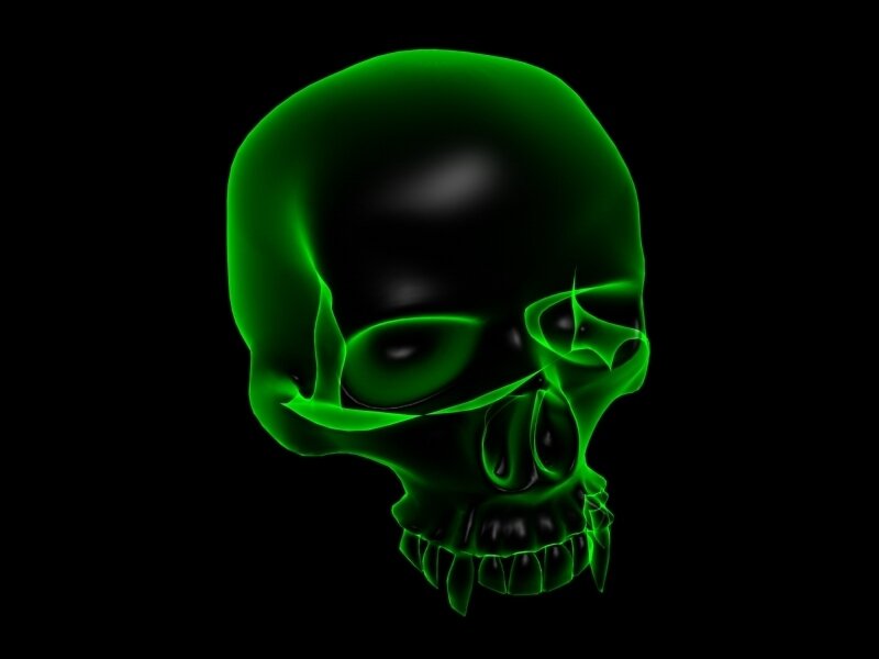 Glowing Green Skull — Dark