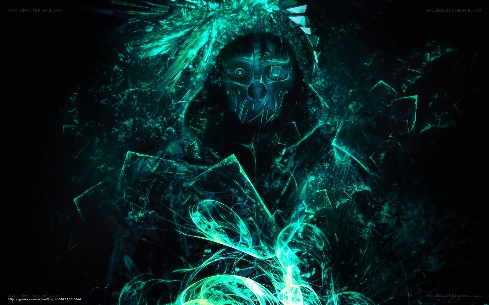 glowing green skull figure