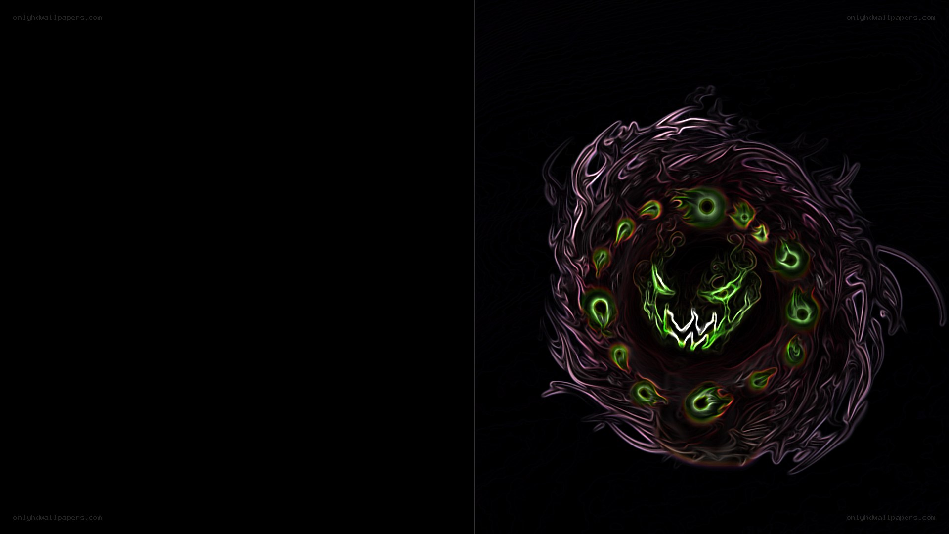 glowing green skull in dark vortex