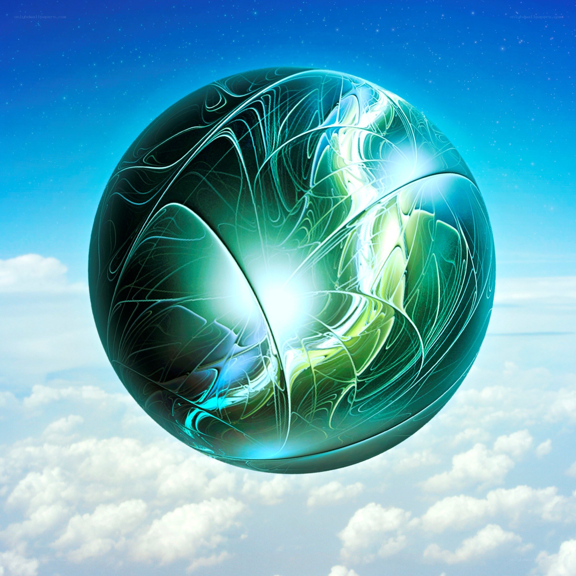 glowing green sphere in sky