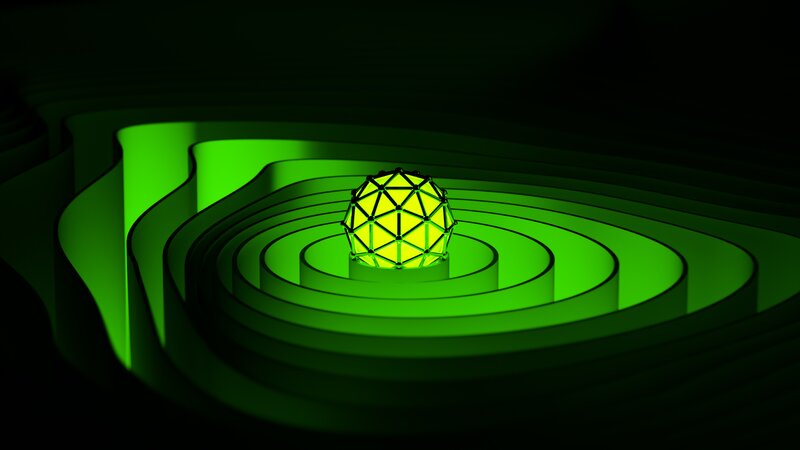 Glowing Green Sphere — Mysterious, 3d Render, Rings