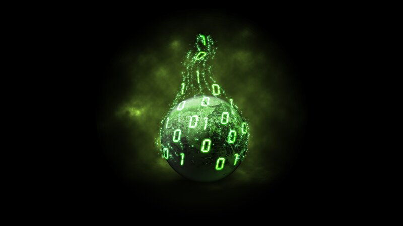Glowing Green Sphere — Mysterious, Digital Art, Binary Code