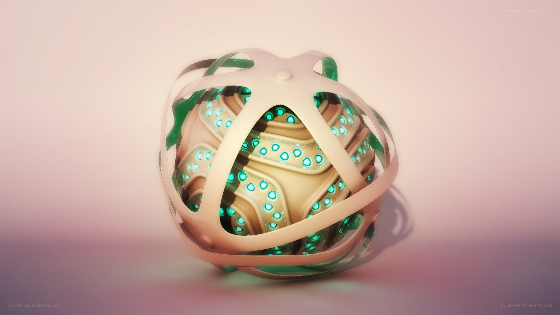 glowing green sphere sculpture