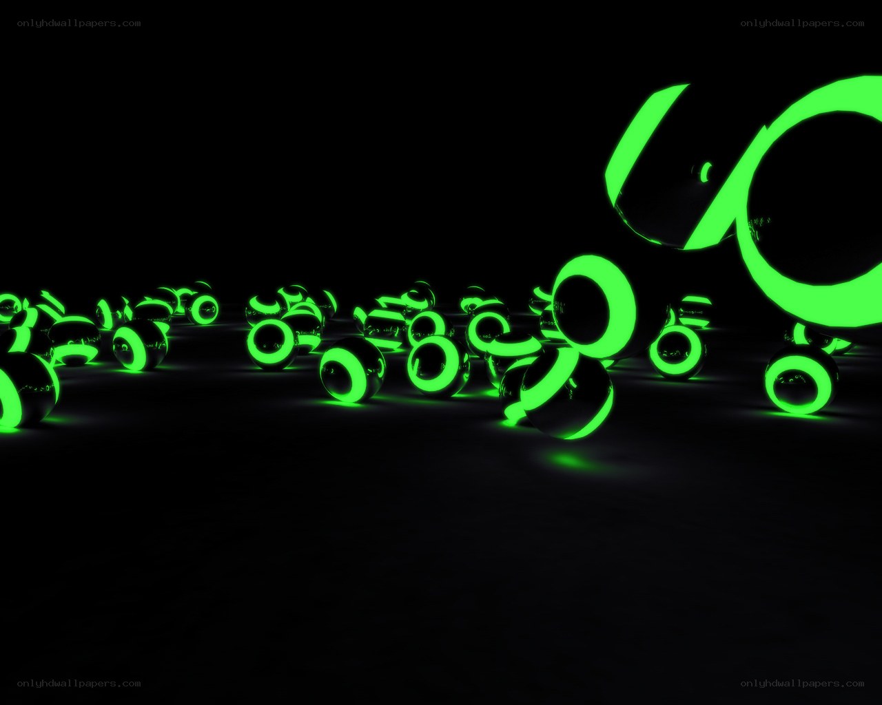 glowing green spheres on black