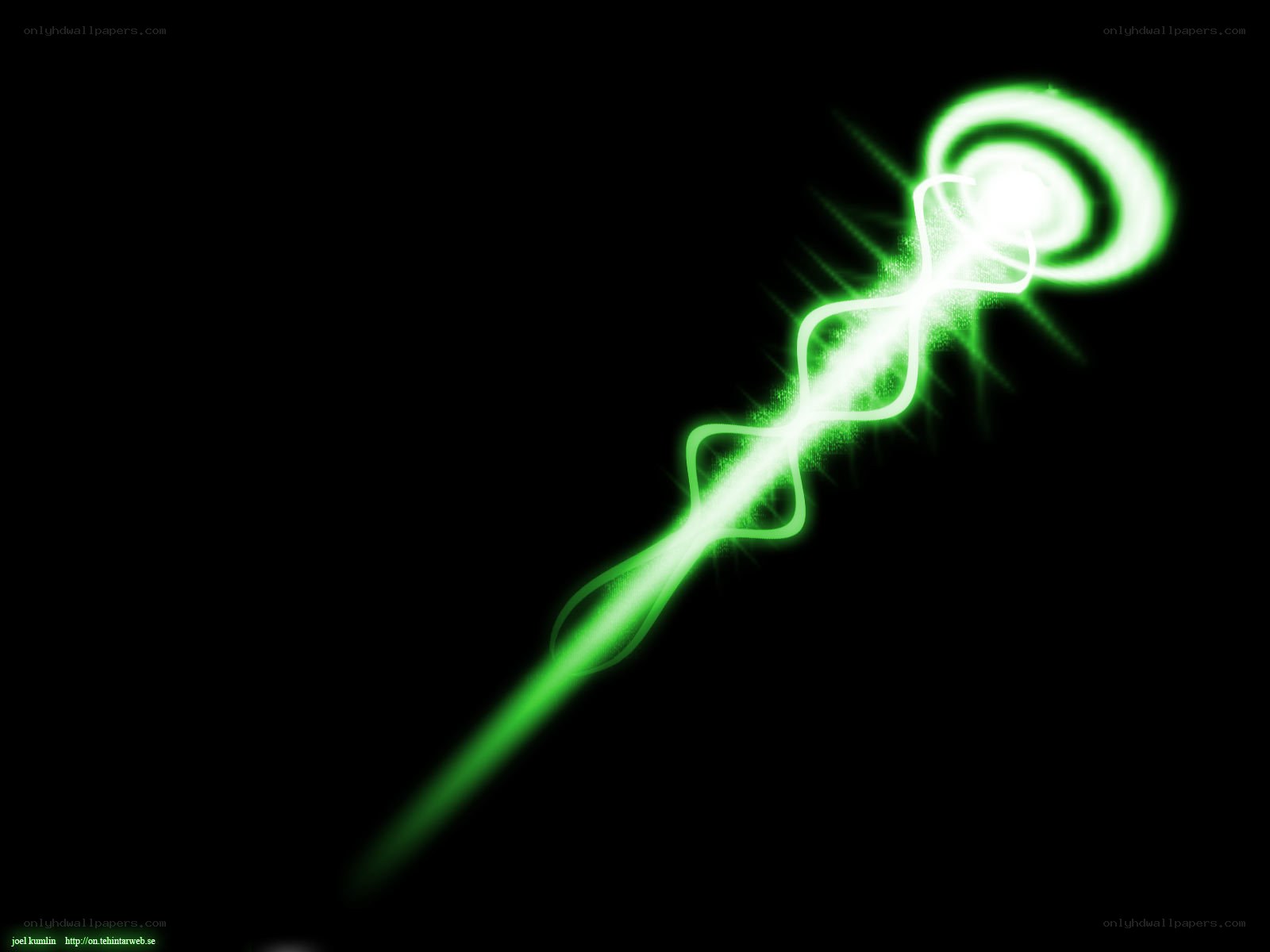 glowing green staff