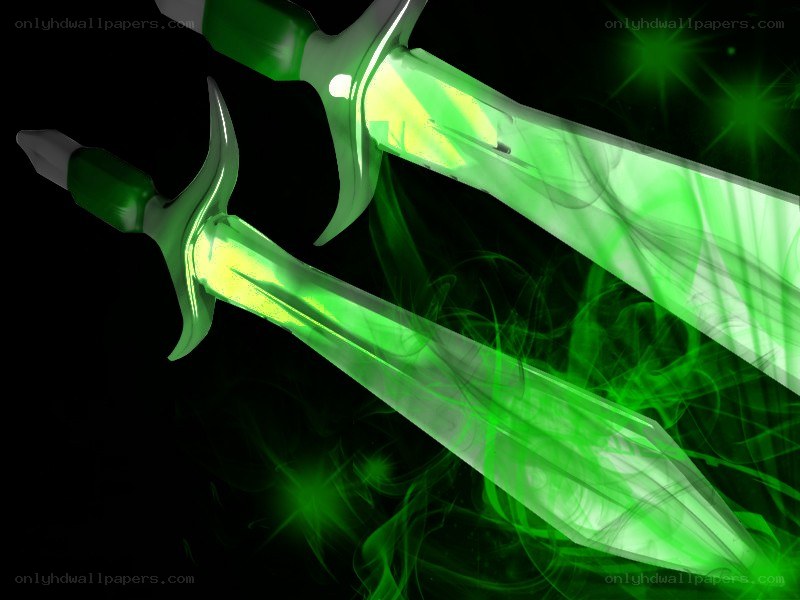glowing green swords