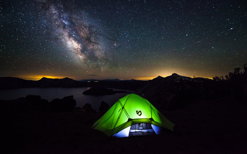 Glowing Green Tent — Serene, Night