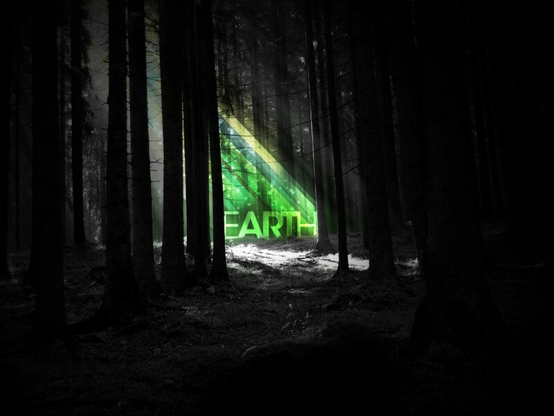 Glowing Green Text in Forest