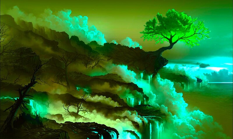 Glowing Green Tree — Dramatic, Night