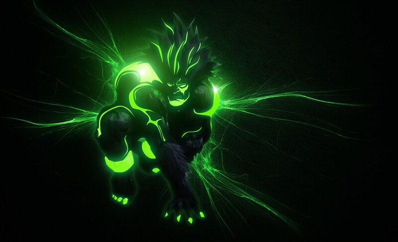 glowing green warrior character