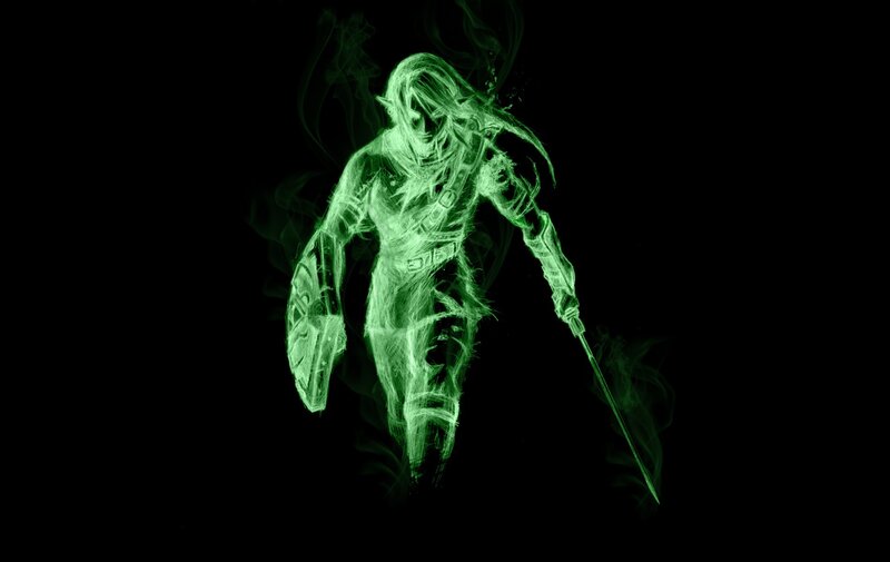 Glowing Green Warrior — Dramatic, Digital Art, Sword