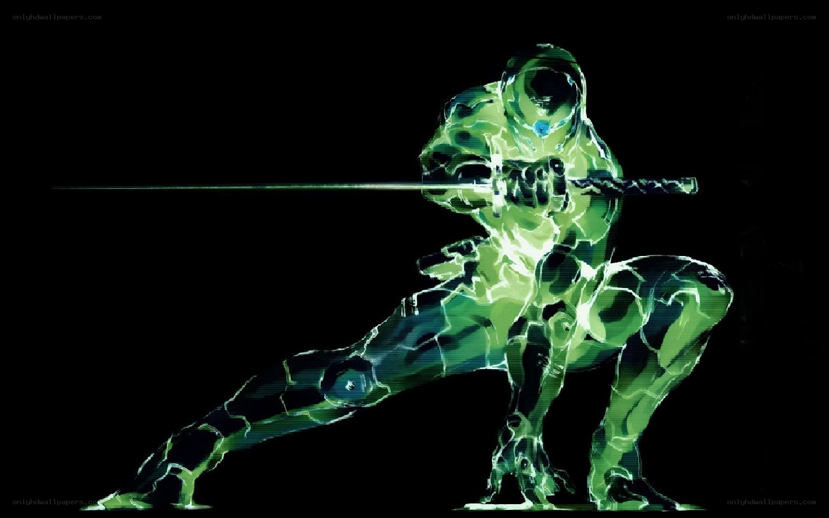 glowing green warrior with sword