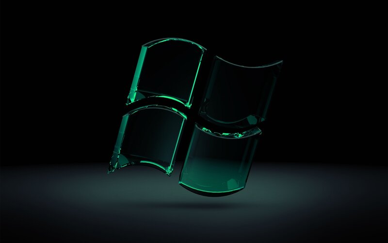 glowing green windows logo