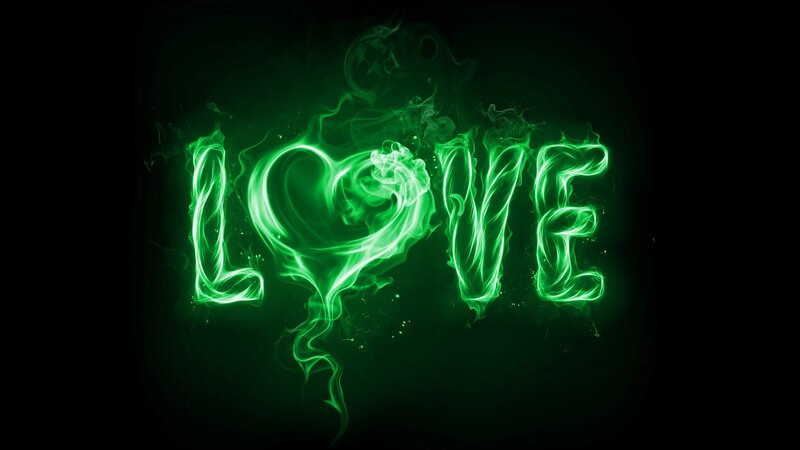 Glowing Green Word Love