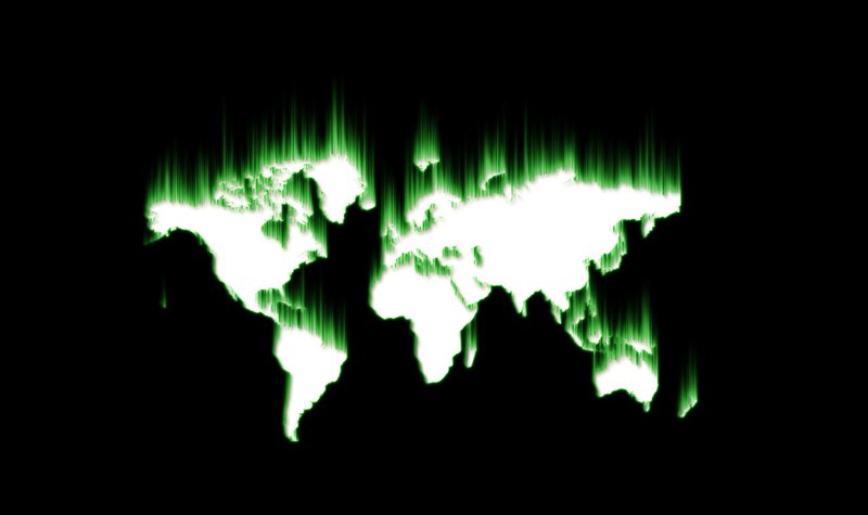 glowing green world map