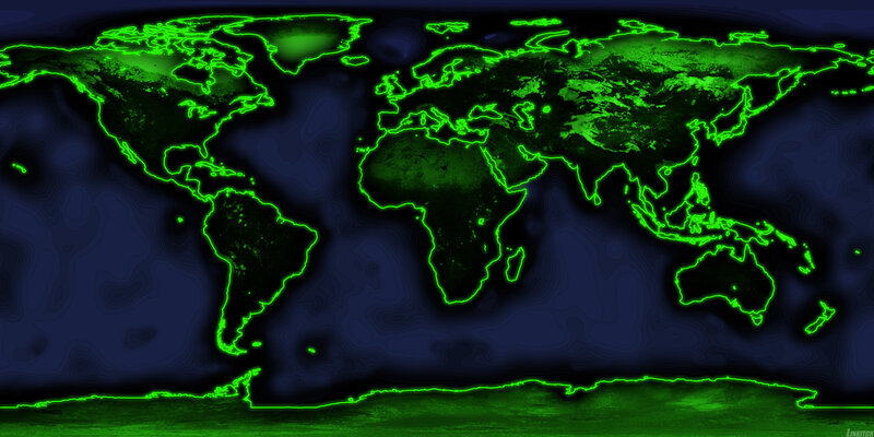 glowing green world map