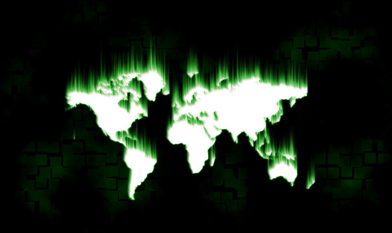 glowing green world map