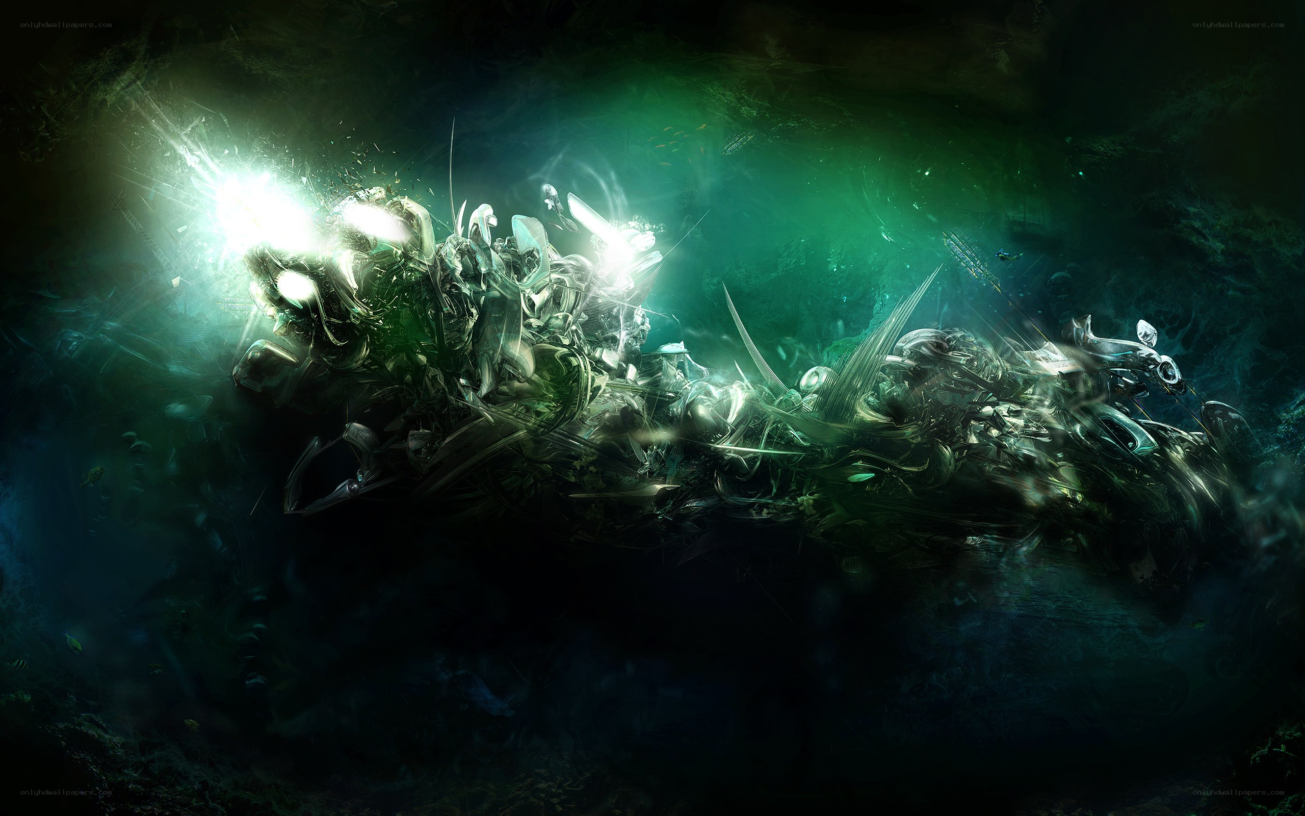 glowing green wreckage