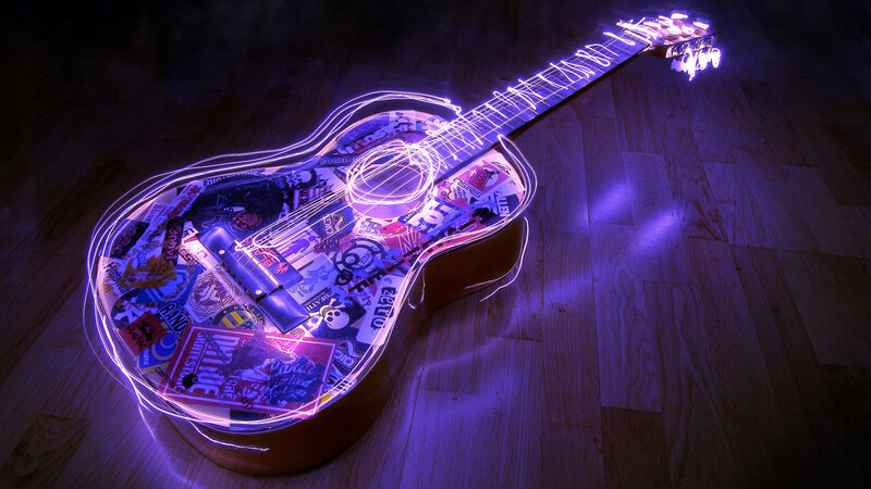 Glowing Guitar on Floor
