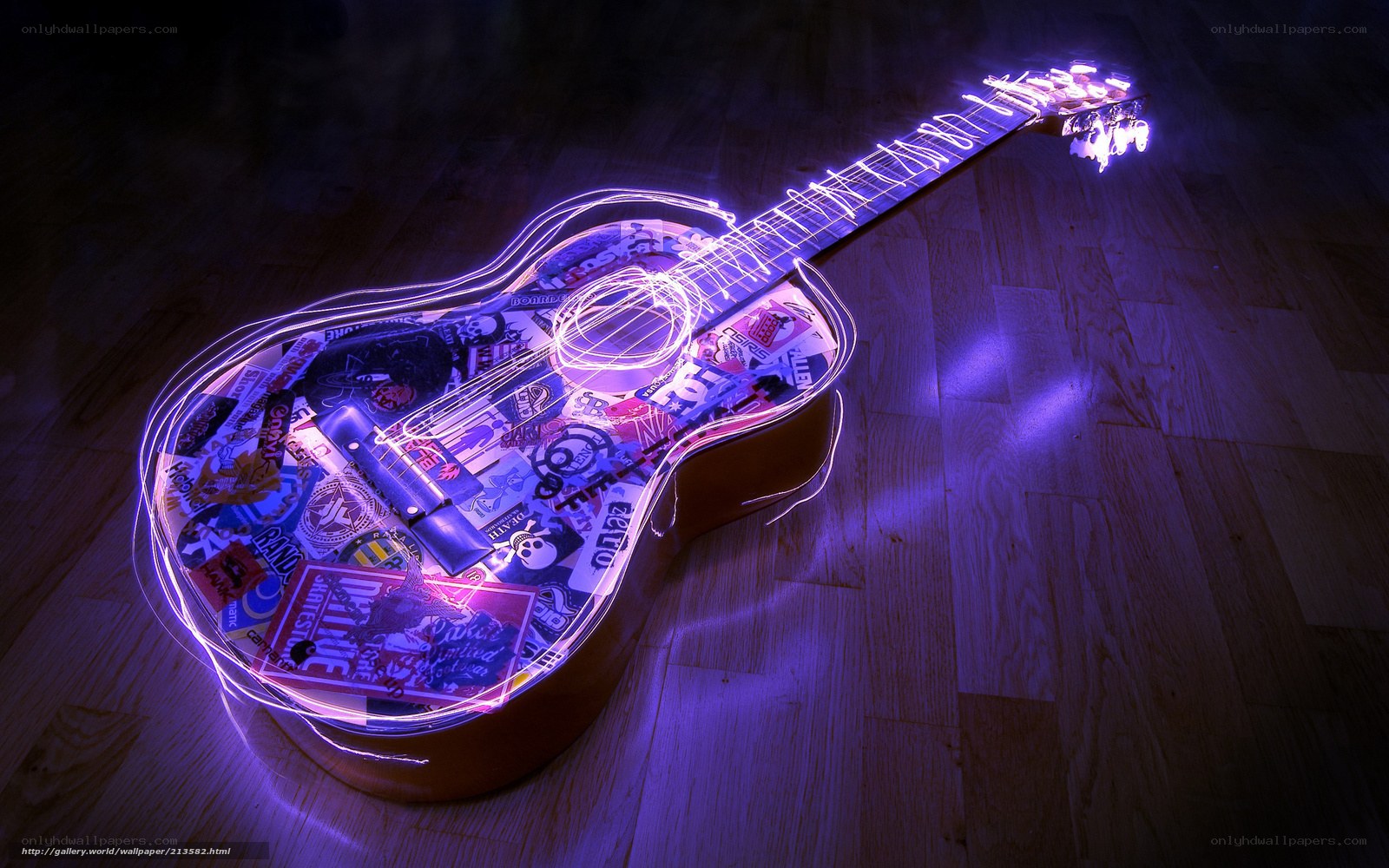 glowing guitar with stickers