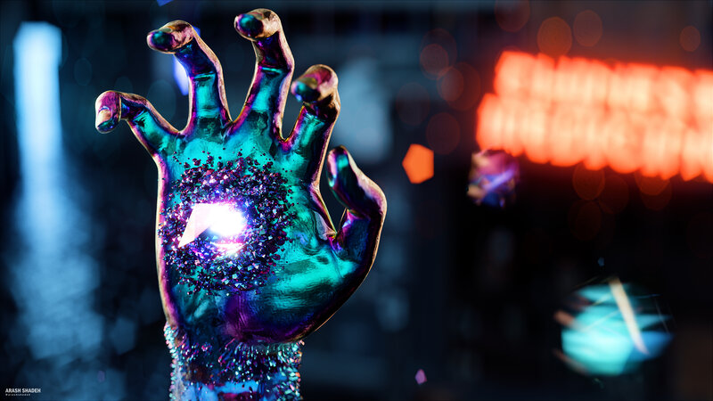 Glowing Hand with Crystals