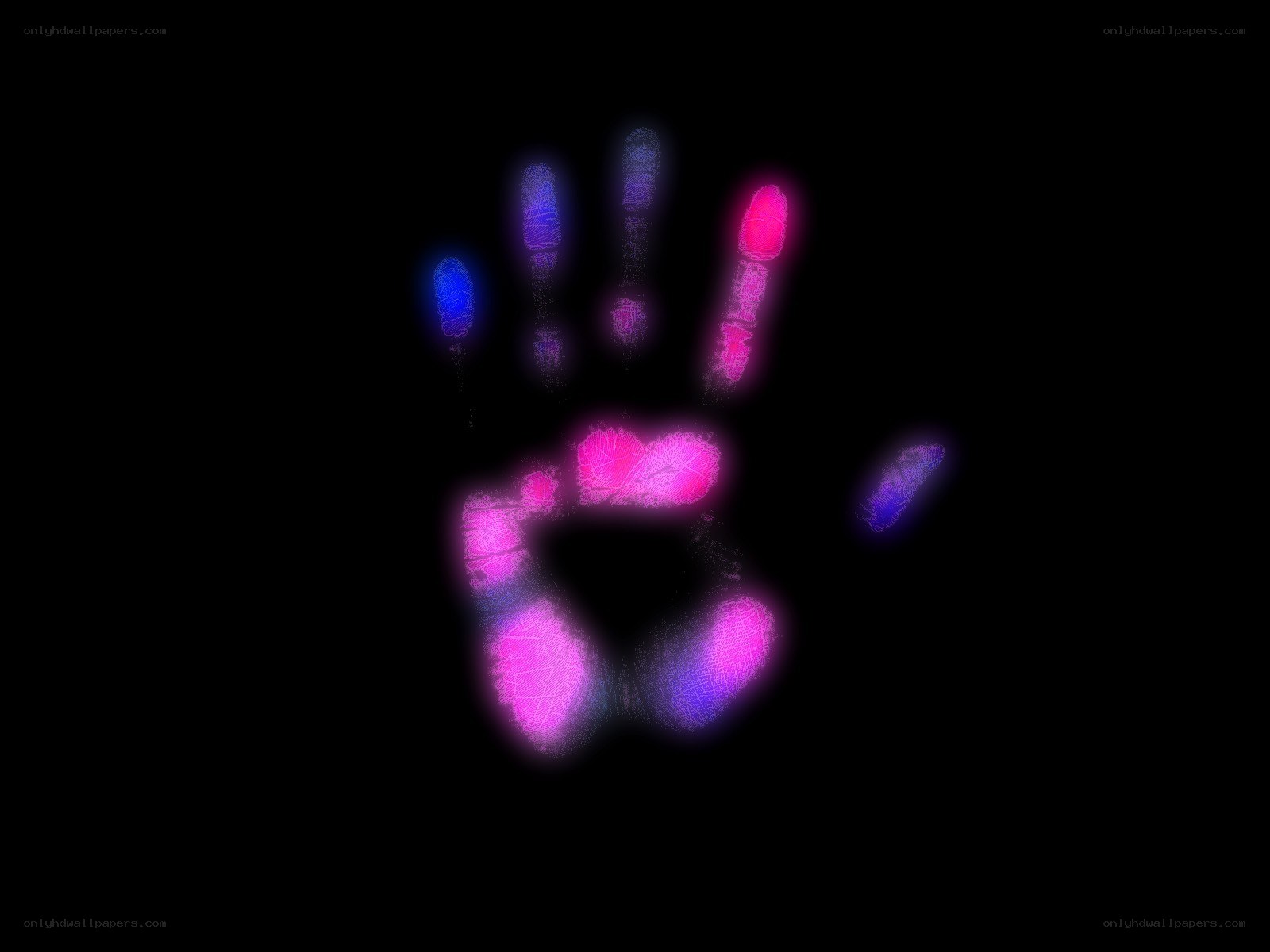 glowing handprint on black