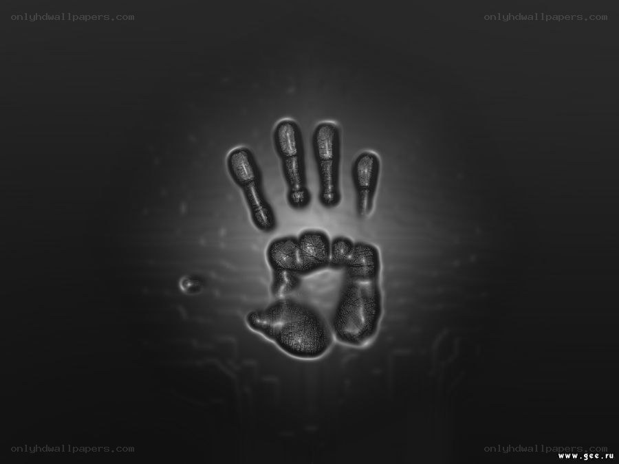 glowing handprint on dark background