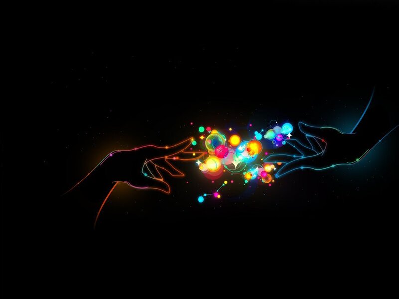 Glowing Hands Connecting — Black, Energetic
