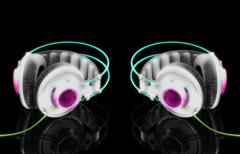 glowing headphones on black