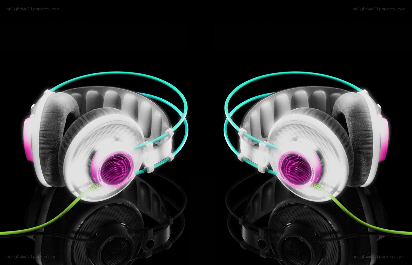 glowing headphones on black