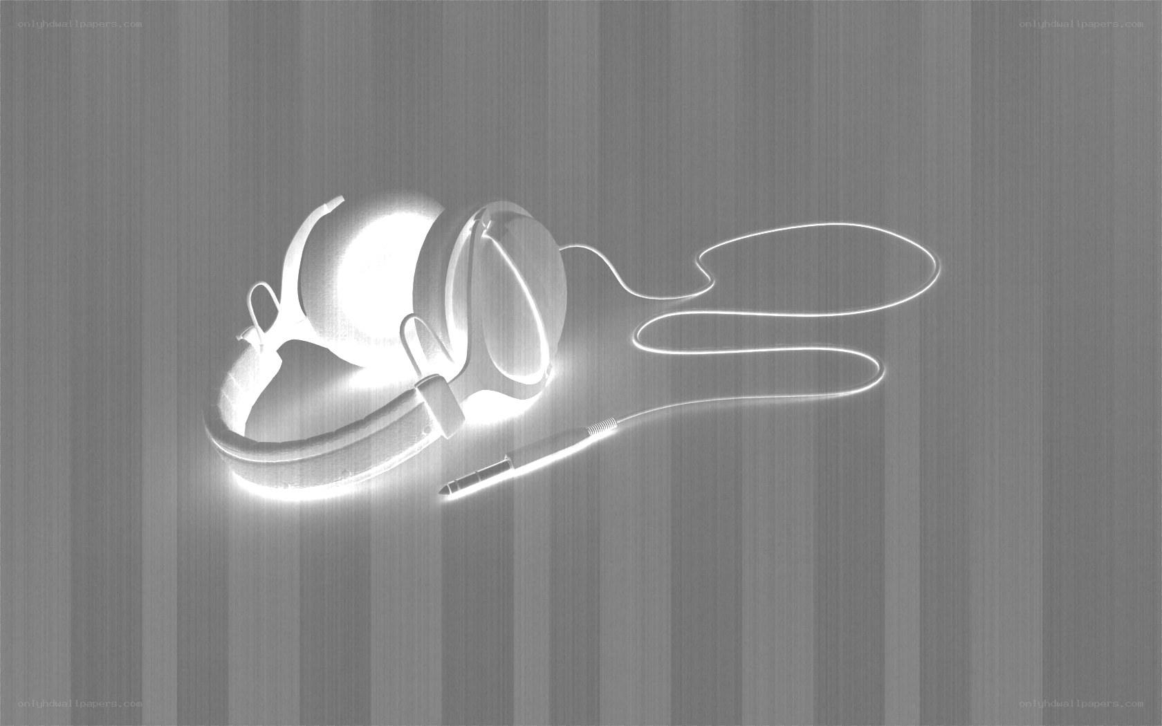 glowing headphones on striped background