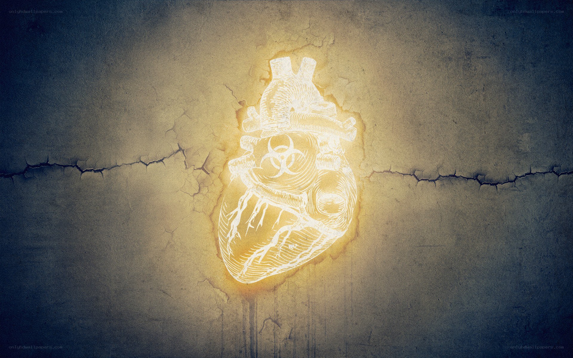 glowing heart with biohazard symbol