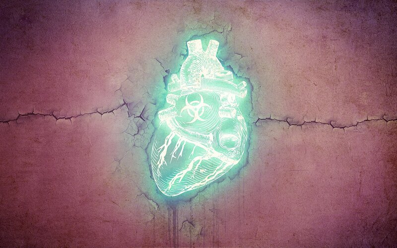 Glowing Heart with Biohazard Symbol — Green